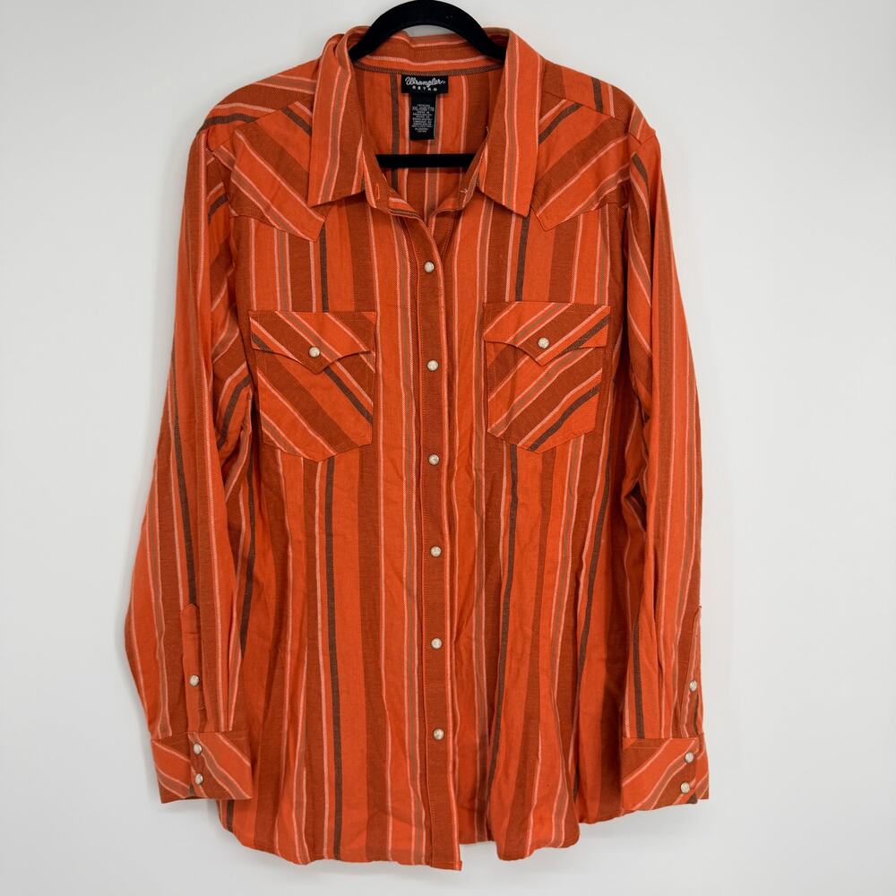 Wrangler Retro Orange Striped Pearl Snap Button Front Womens Western Shirt XXL